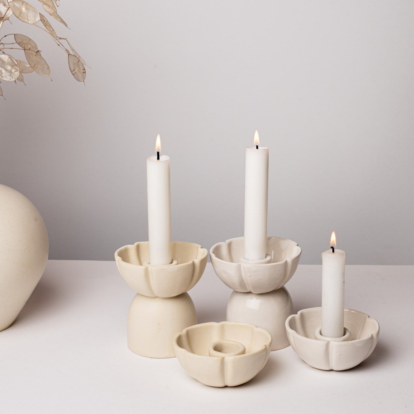 2 Grands Bougeoirs Fleur Crème