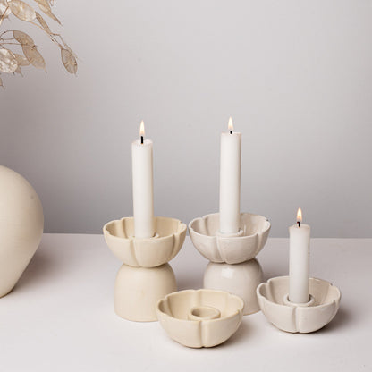 2 Grands Bougeoirs Fleur Crème