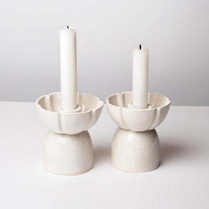 2 Grands Bougeoirs Fleur Blanc