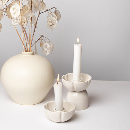 2 Grands Bougeoirs Fleur Blanc