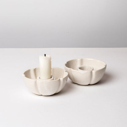 2 Bougeoirs Fleur Blanc