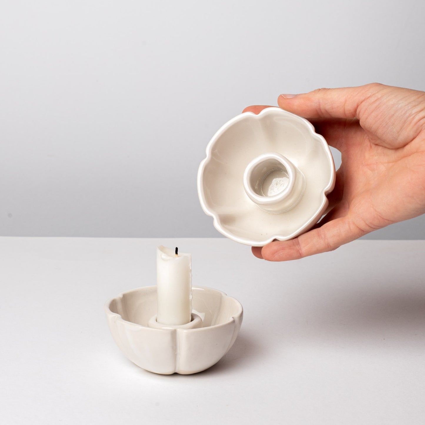 2 Bougeoirs Fleur Blanc