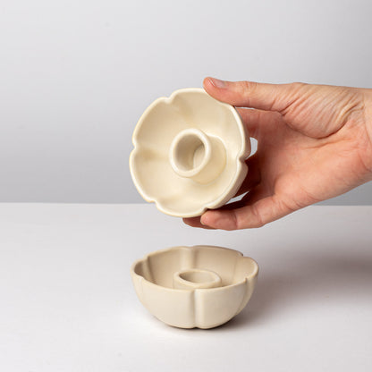 2 Bougeoirs Fleur Crème