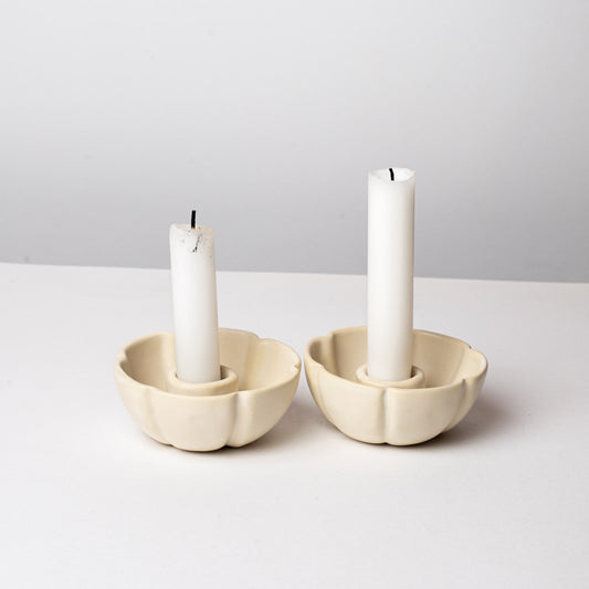 2 Bougeoirs Fleur Crème
