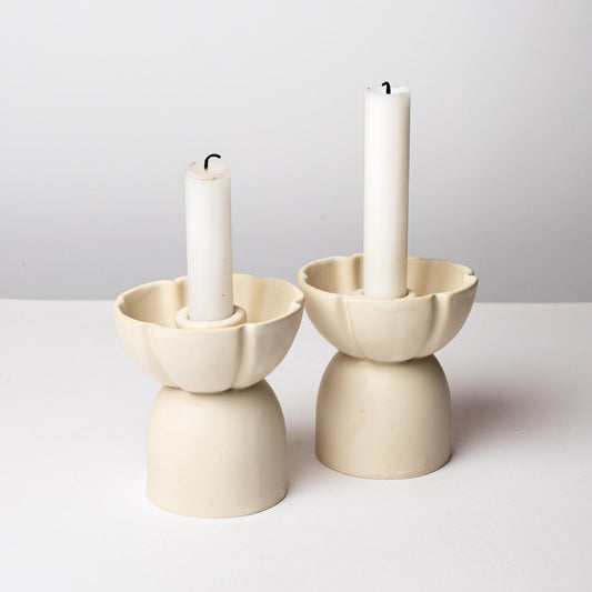 2 Grands Bougeoirs Fleur Crème